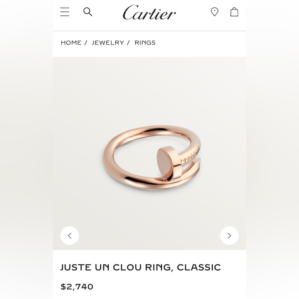 SOLD - CARTIER - JUSTE UN CLOU RING, CLASSIC MODEL
Size 55 (7 1/4)